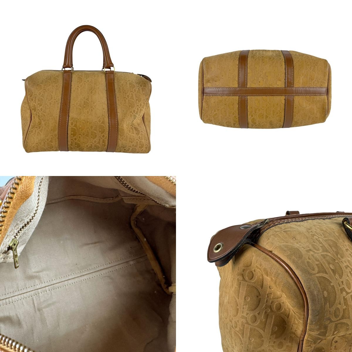 Christian Dior Hand Boston Bag Tote Purse Trotter Nubuck Leather Brown Authentic