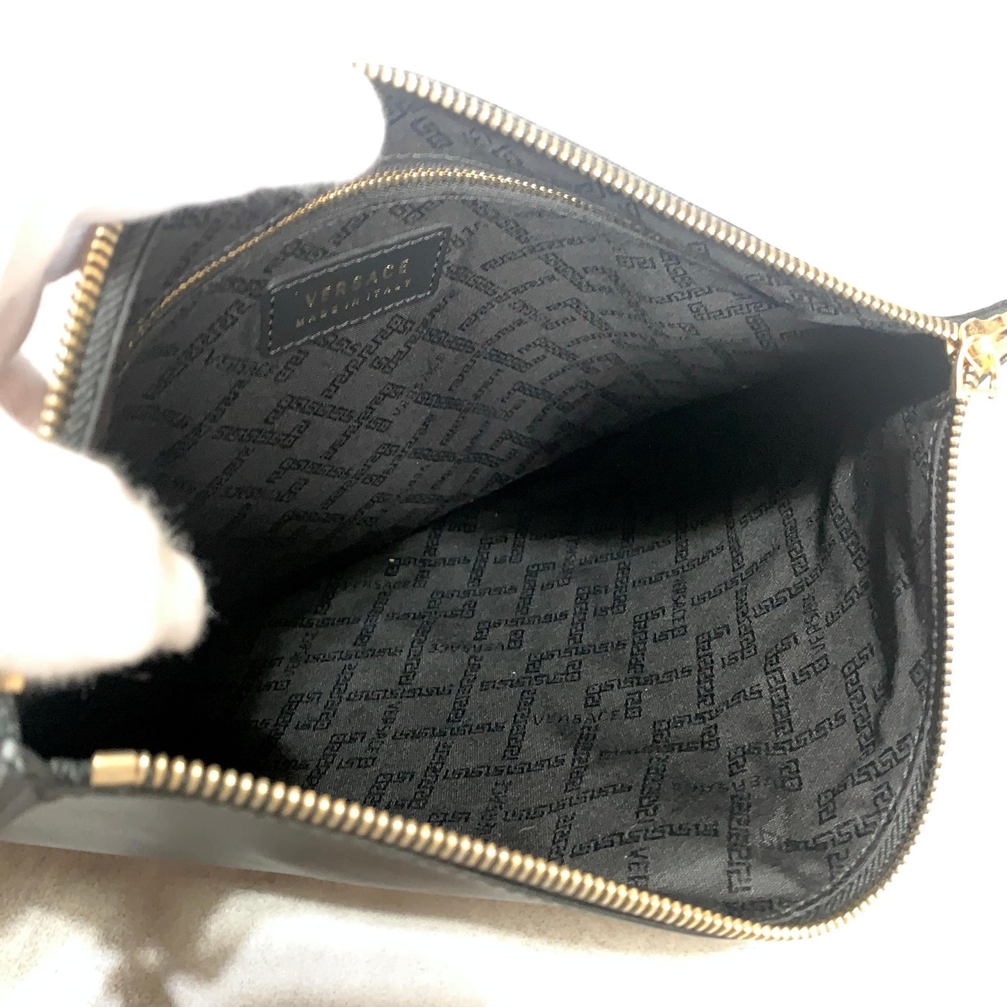 VERSACE Bag Medusa Clutch Purse Hand Leather Black Gold Used Authentic