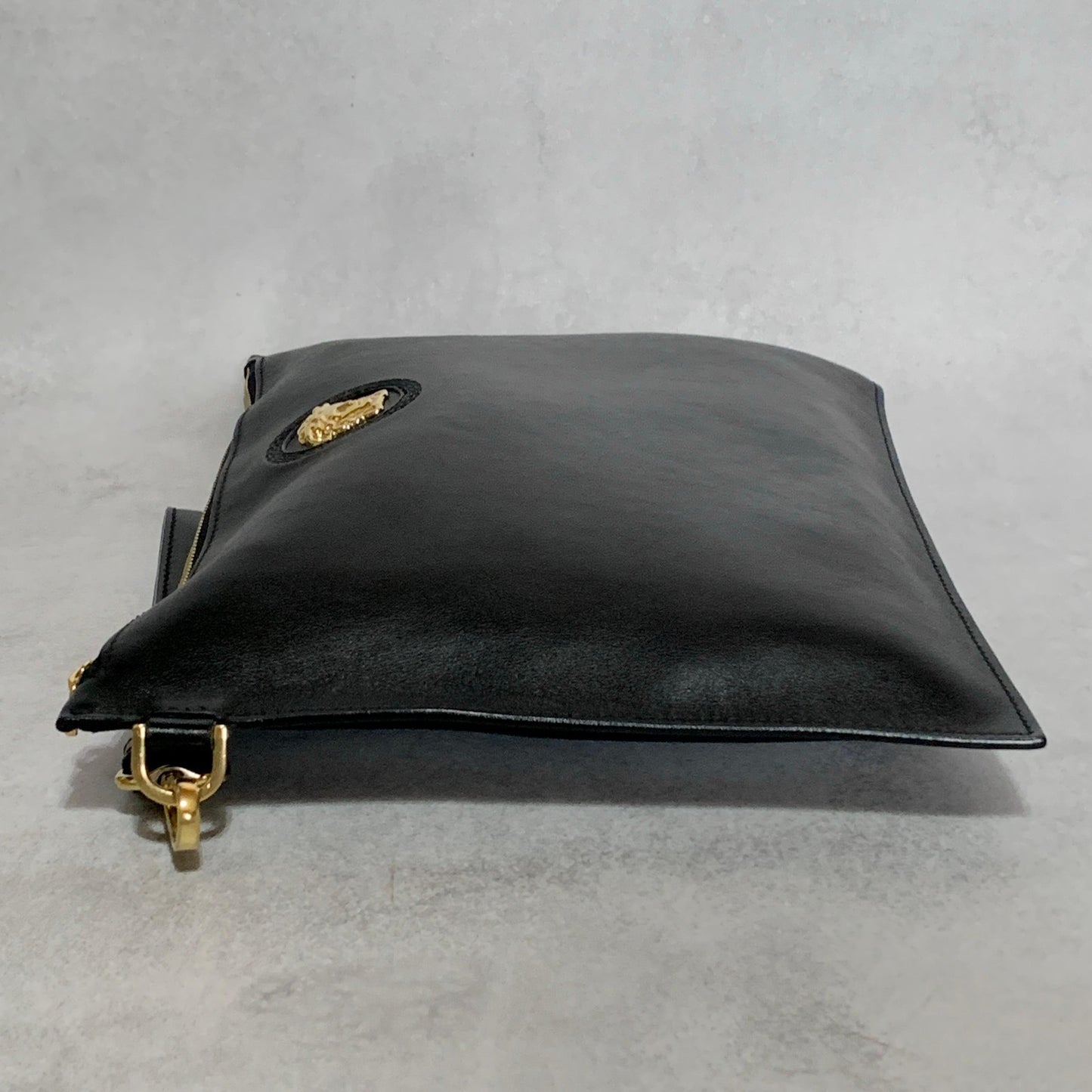 VERSACE Bag Medusa Clutch Purse Hand Leather Black Gold Used Authentic