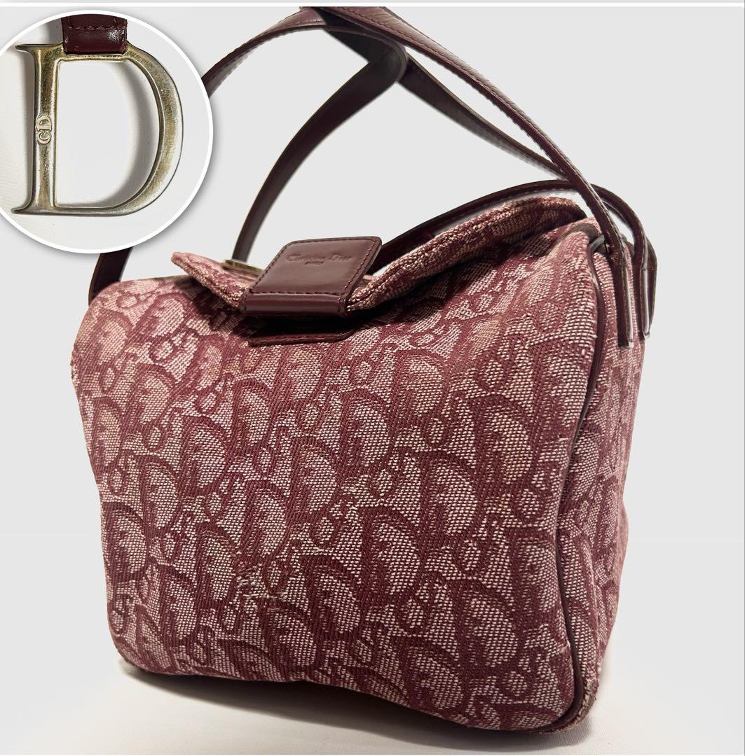 Christian Dior Hand Bag Tote Purse Trotter Canvas Leather Pink Authentic