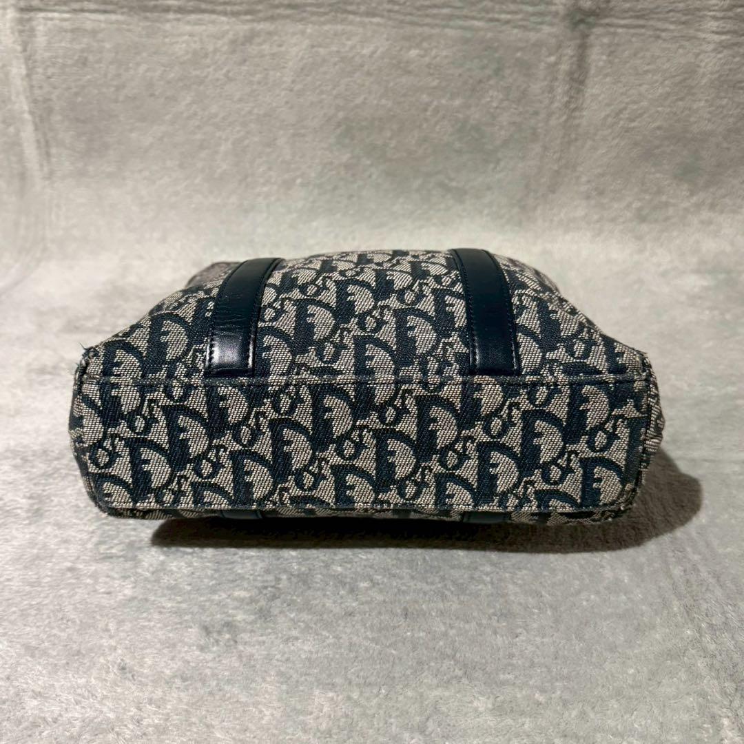 Christian Dior Hand Bag Tote Purse Trotter Leather Canvas Navy Authentic