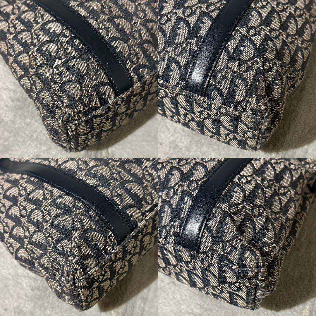 Christian Dior Hand Bag Tote Purse Trotter Leather Canvas Navy Authentic