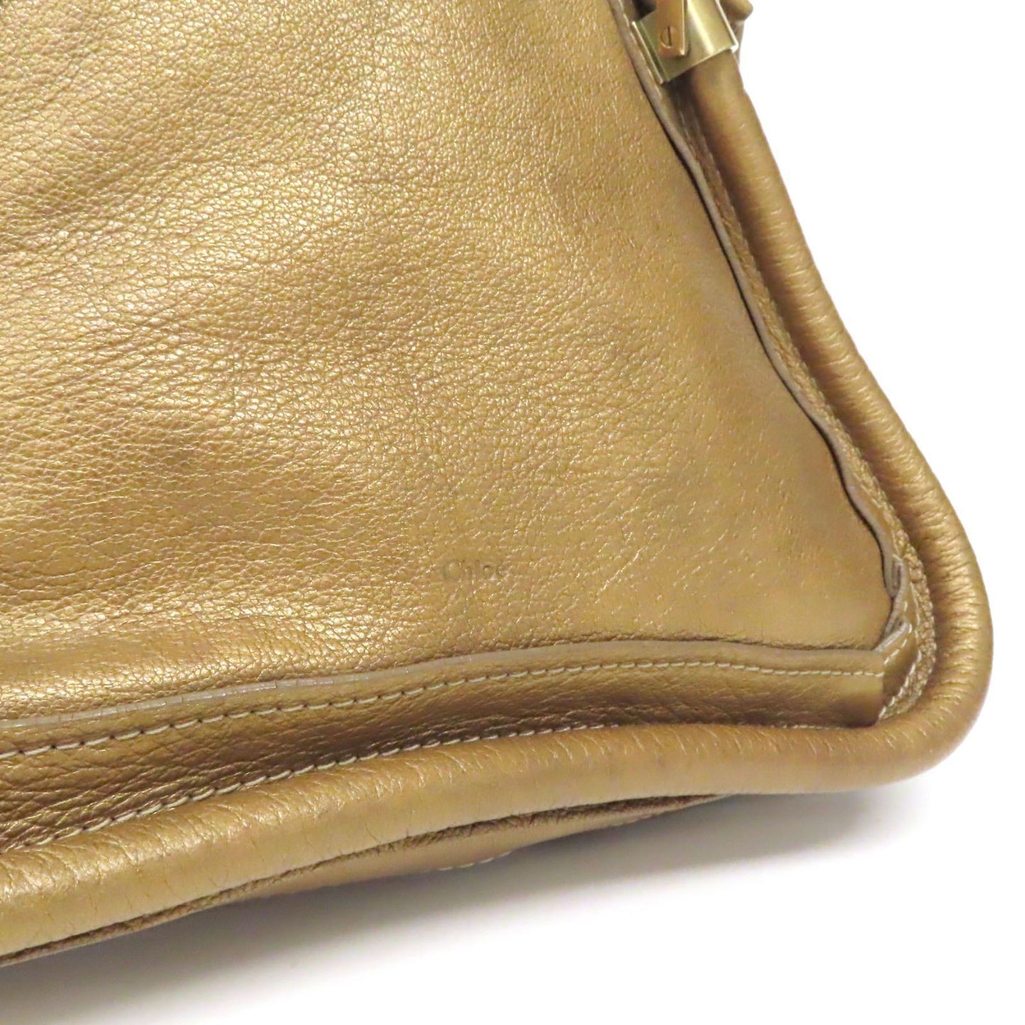 Chloe Hand Bag Tote Purse Paraty Leather Gold Authentic