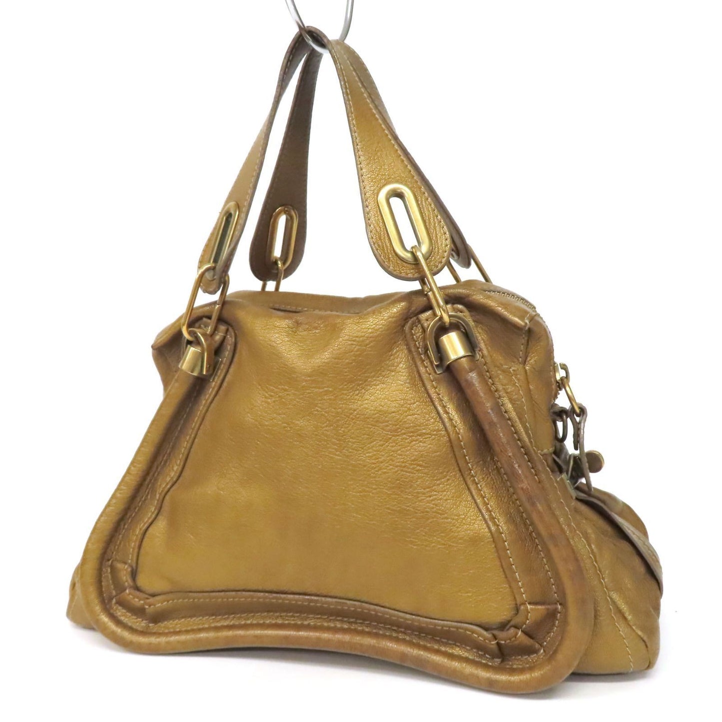 Chloe Hand Bag Tote Purse Paraty Leather Gold Authentic