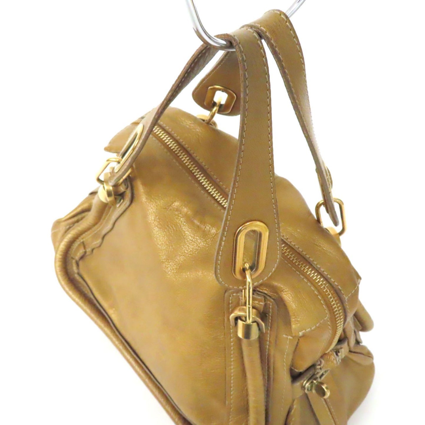 Chloe Hand Bag Tote Purse Paraty Leather Gold Authentic