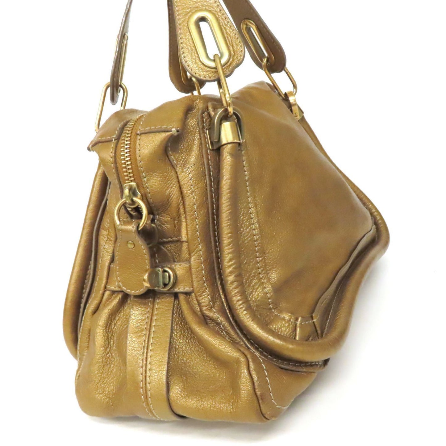 Chloe Hand Bag Tote Purse Paraty Leather Gold Authentic