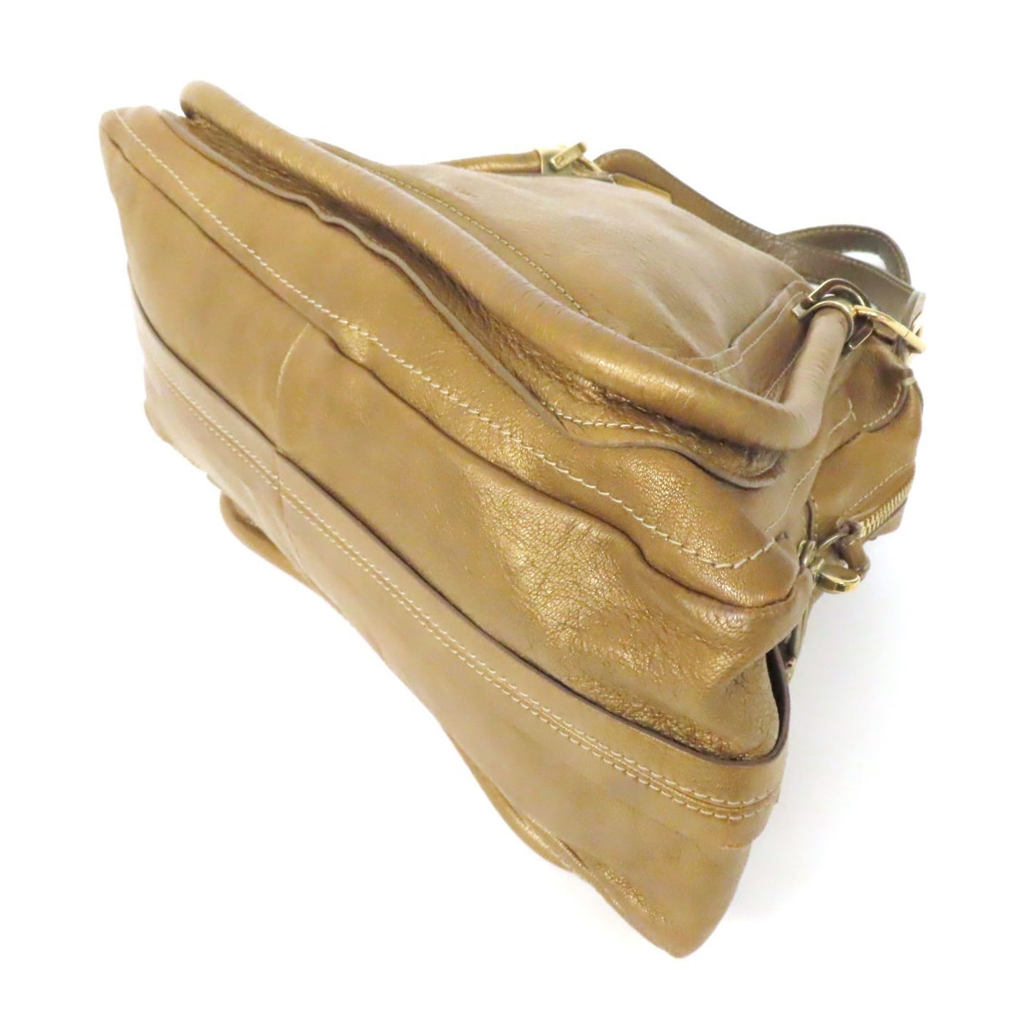 Chloe Hand Bag Tote Purse Paraty Leather Gold Authentic