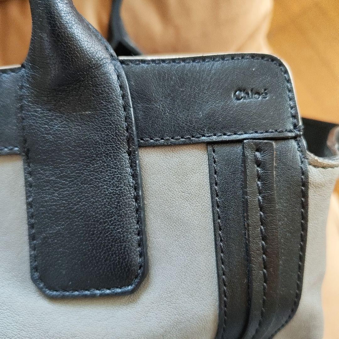 Chloe Hand Bag Tote Purse Leather Black Gray Authentic