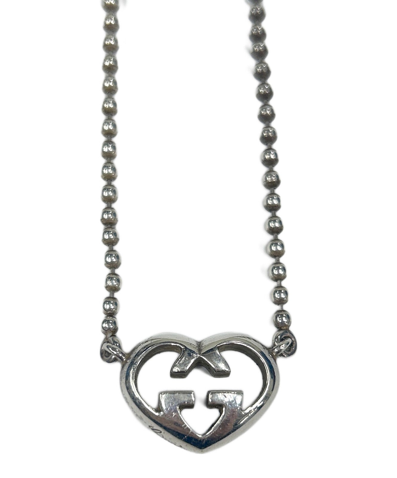 GUCCI Necklace Pendant Interlocking Heart Silver Women Accessory Authentic