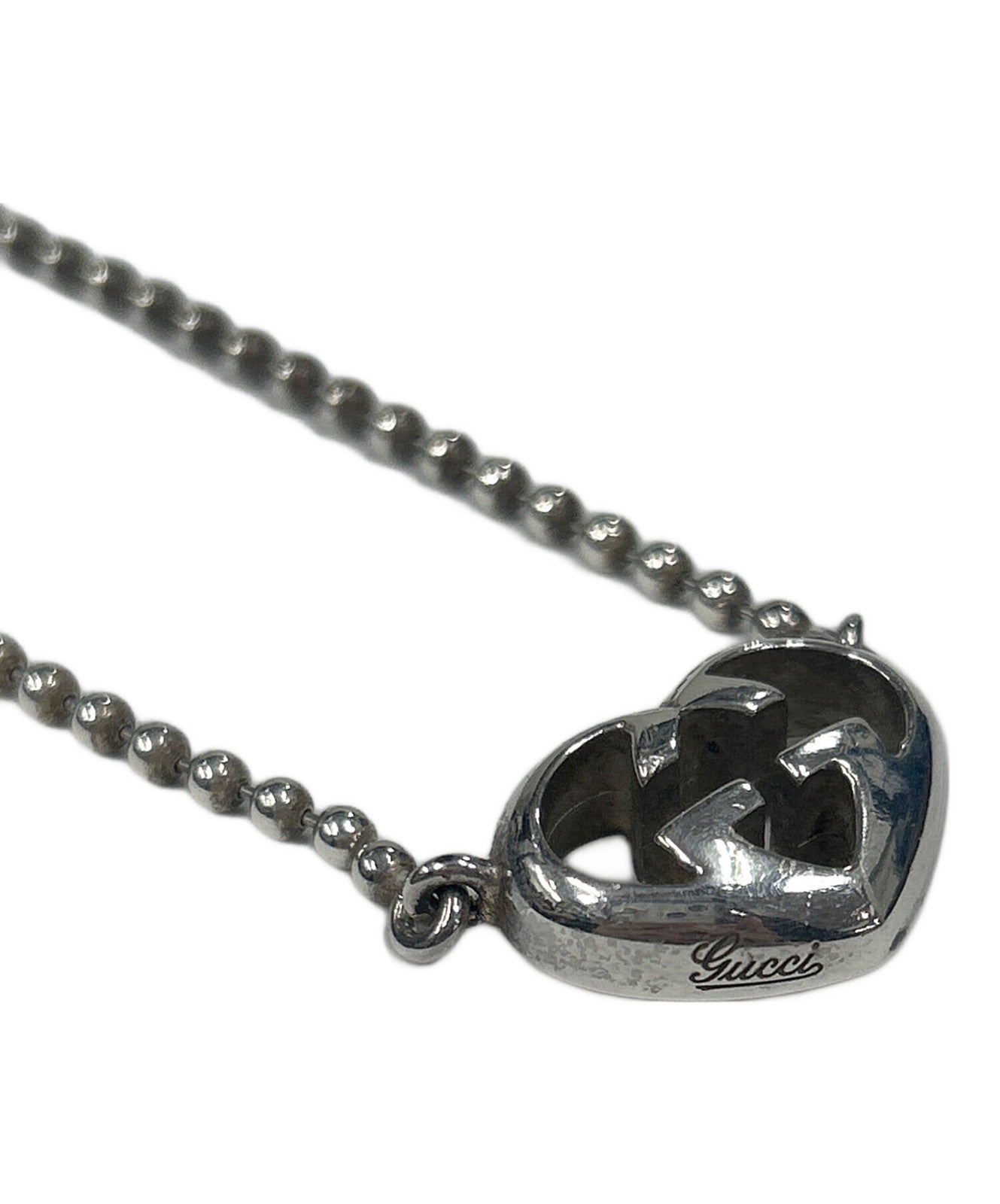 GUCCI Necklace Pendant Interlocking Heart Silver Women Accessory Authentic