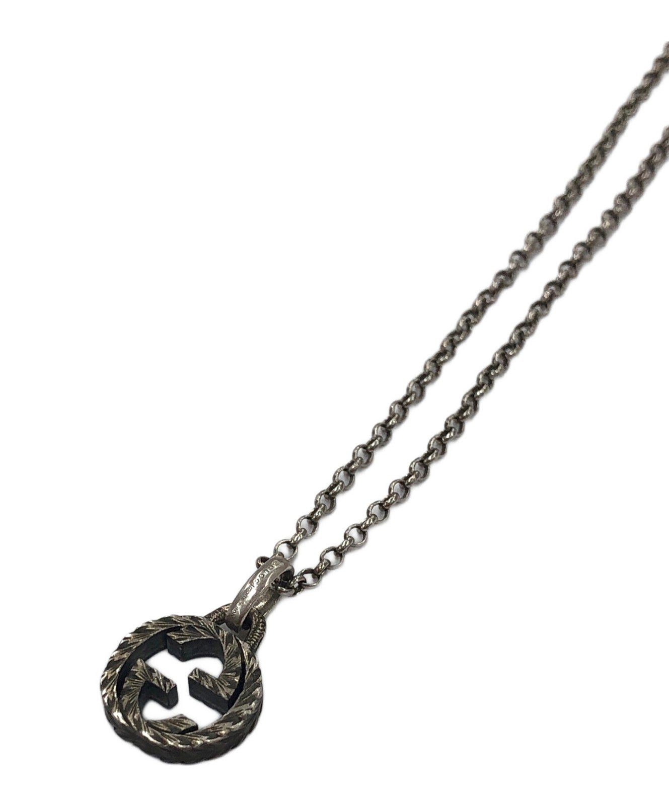 GUCCI Necklace Pendant Interlocking Silver Women Accessory Authentic