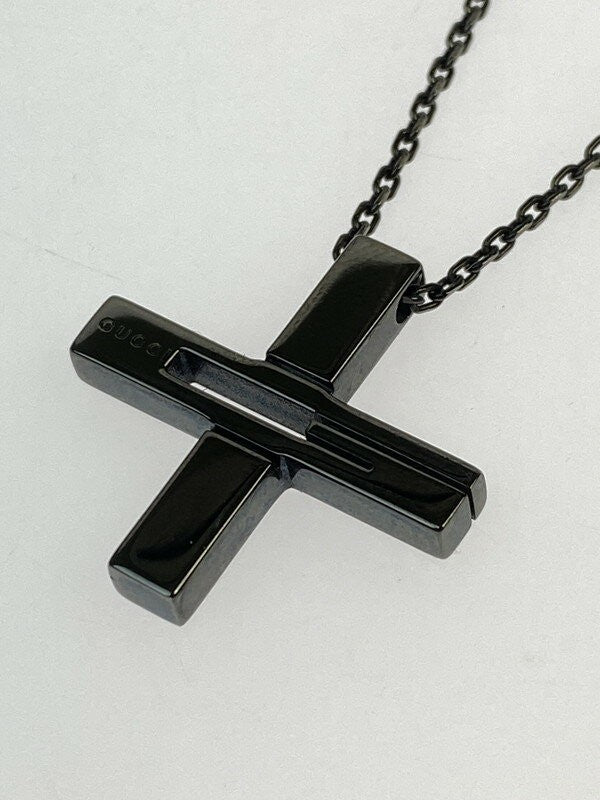 GUCCI Necklace Pendant Cutout G Black Unisex Accessory Authentic