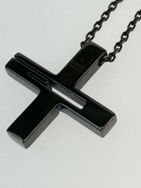 GUCCI Necklace Pendant Cutout G Black Unisex Accessory Authentic