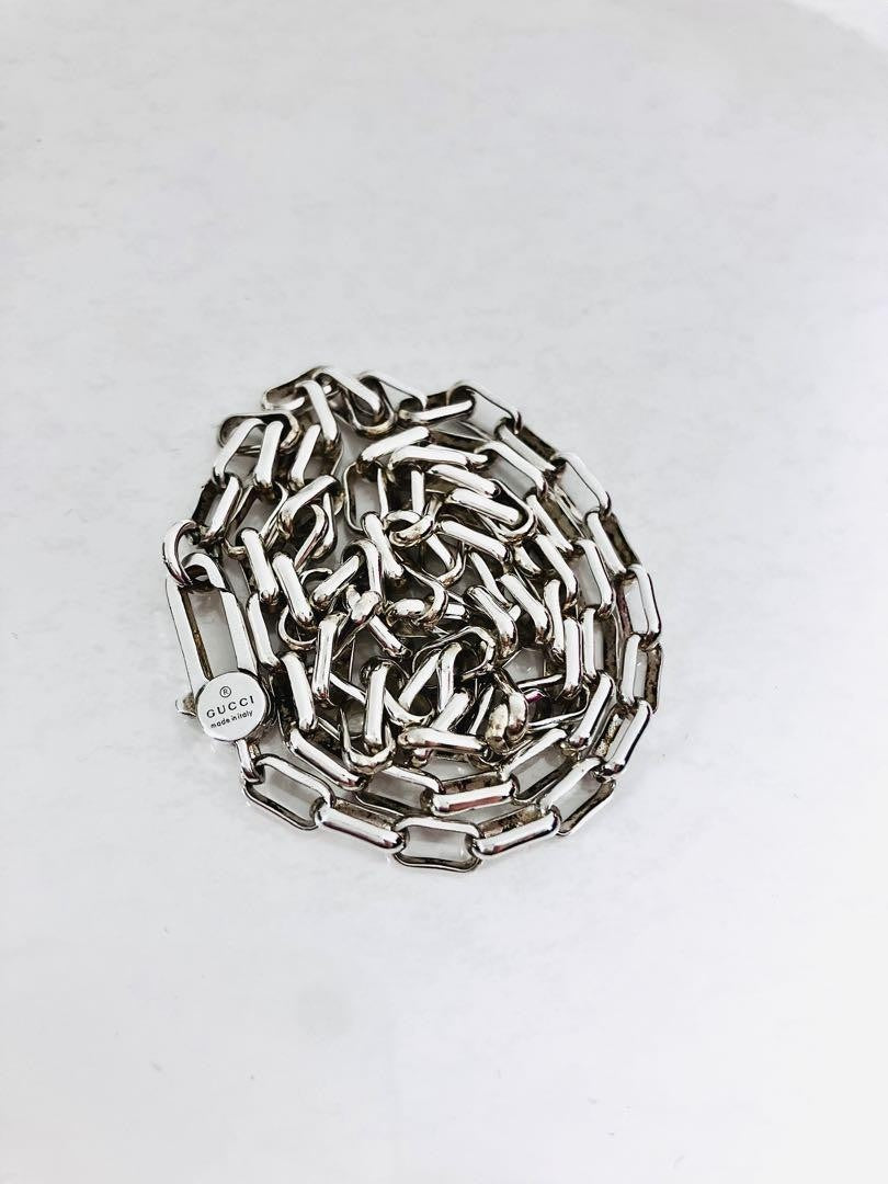 GUCCI Necklace Pendant Rectangle Chain Silver 925 Unisex Accessory Authentic
