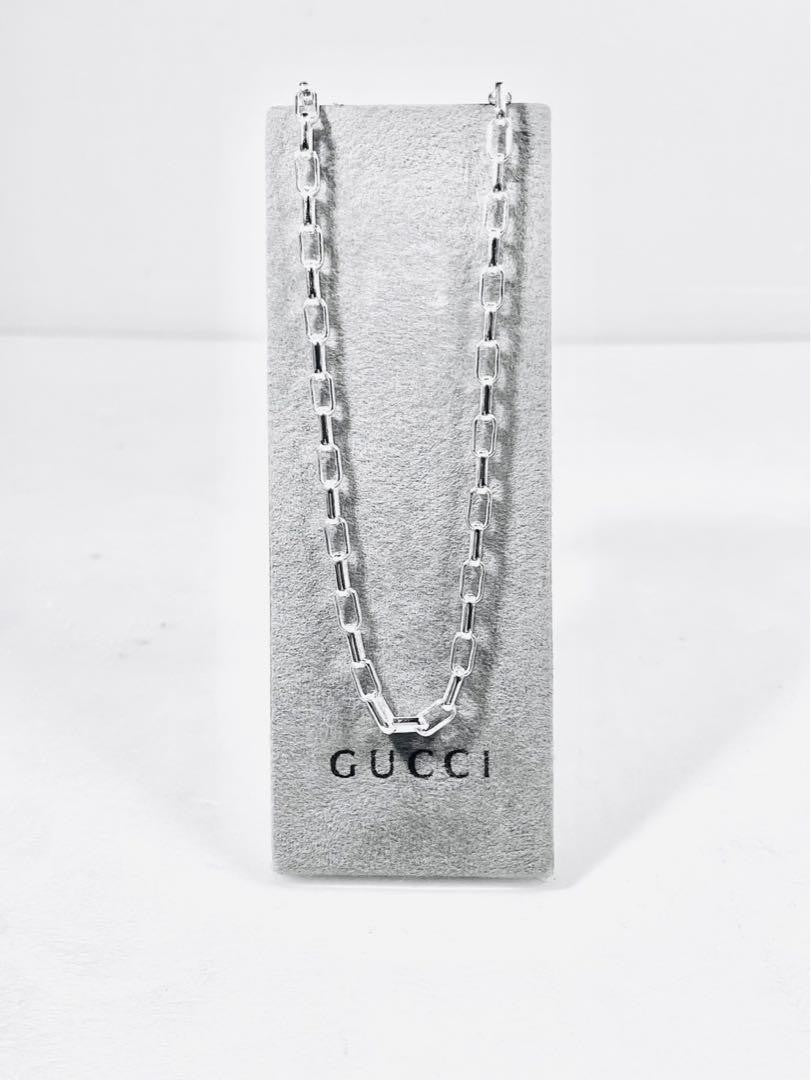 GUCCI Necklace Pendant Rectangle Chain Silver 925 Unisex Accessory Authentic