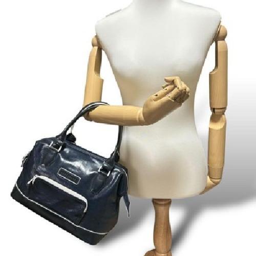 Longchamp Hand Bag Tote Purse Patent Leather Navy Authentic