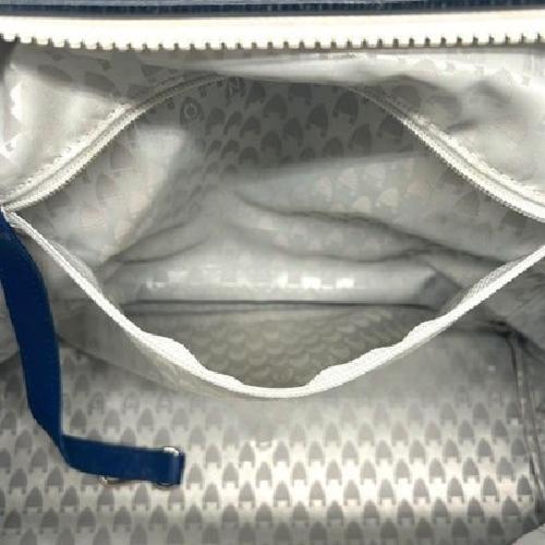 Longchamp Hand Bag Tote Purse Patent Leather Navy Authentic