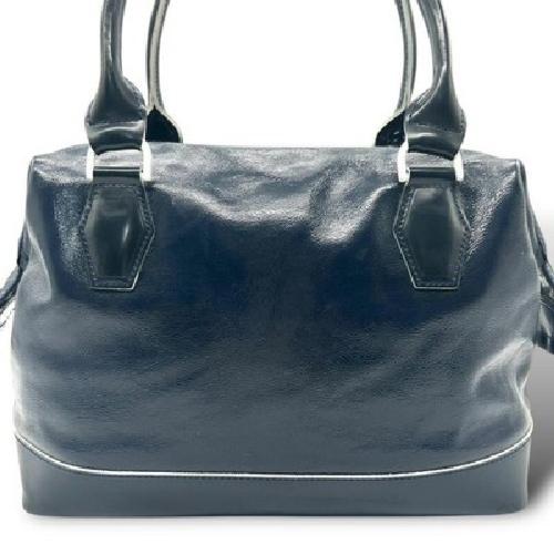 Longchamp Hand Bag Tote Purse Patent Leather Navy Authentic