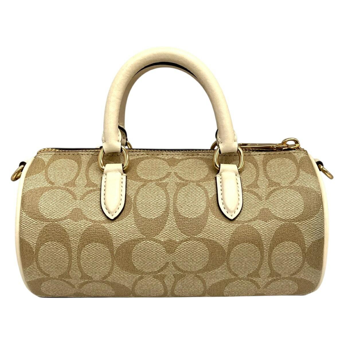 COACH Hand Bag Tote Purse 2way Signature Canvas Leather Beige Authentic