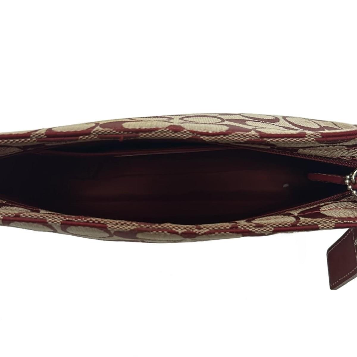 COACH Shoulder Bag Purse Signature Jacquard Leather Bordeaux White Authentic