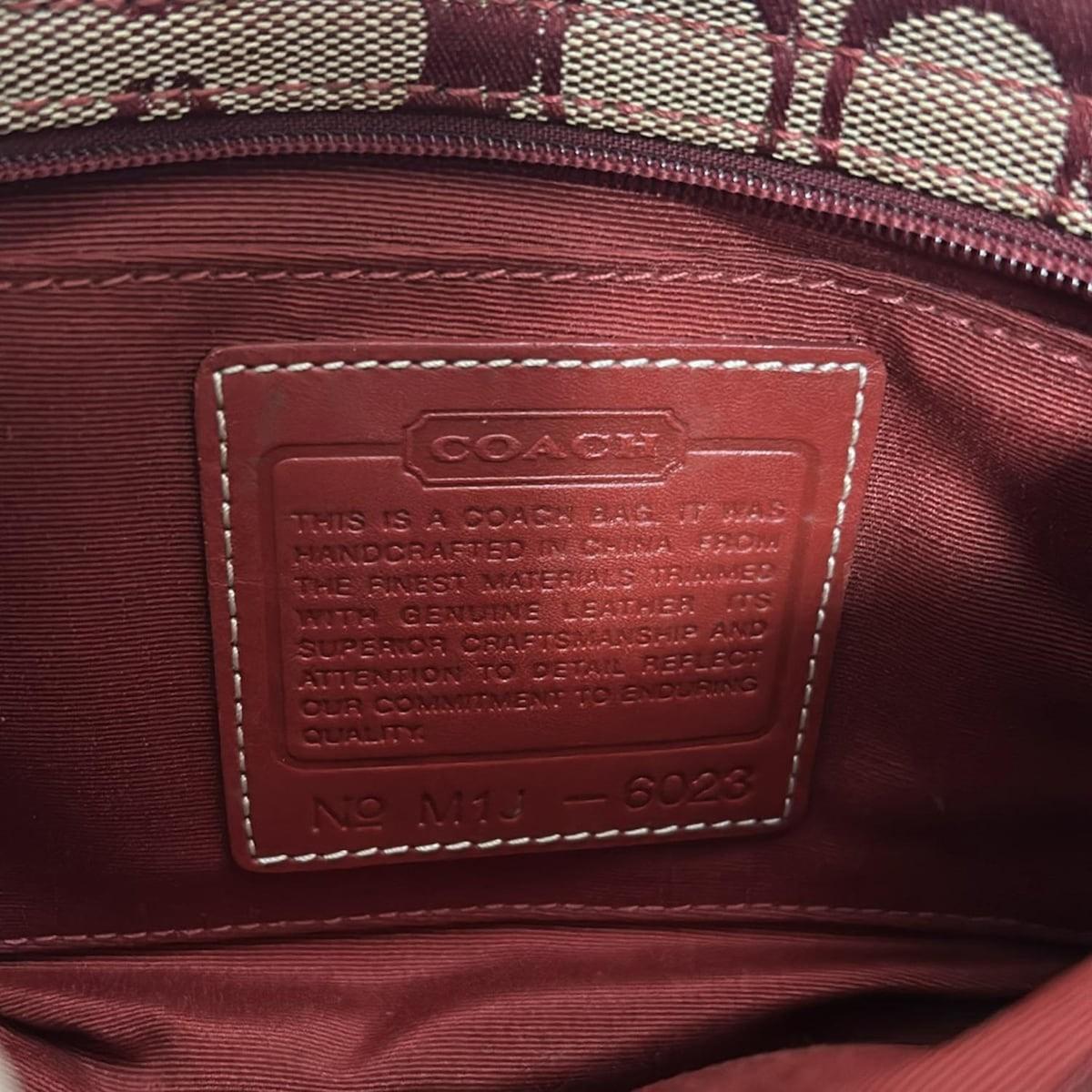 COACH Shoulder Bag Purse Signature Jacquard Leather Bordeaux White Authentic