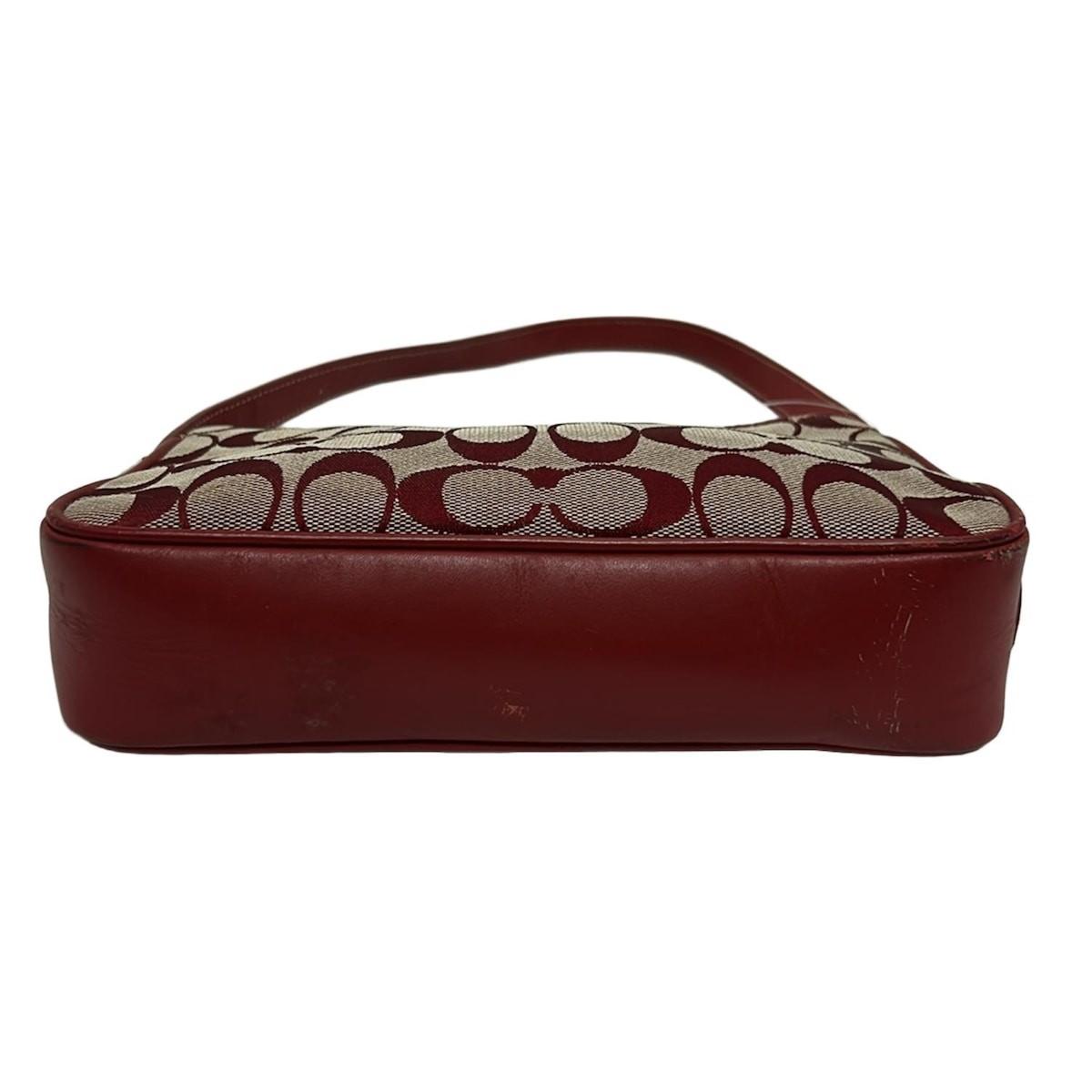 COACH Shoulder Bag Purse Signature Jacquard Leather Bordeaux White Authentic