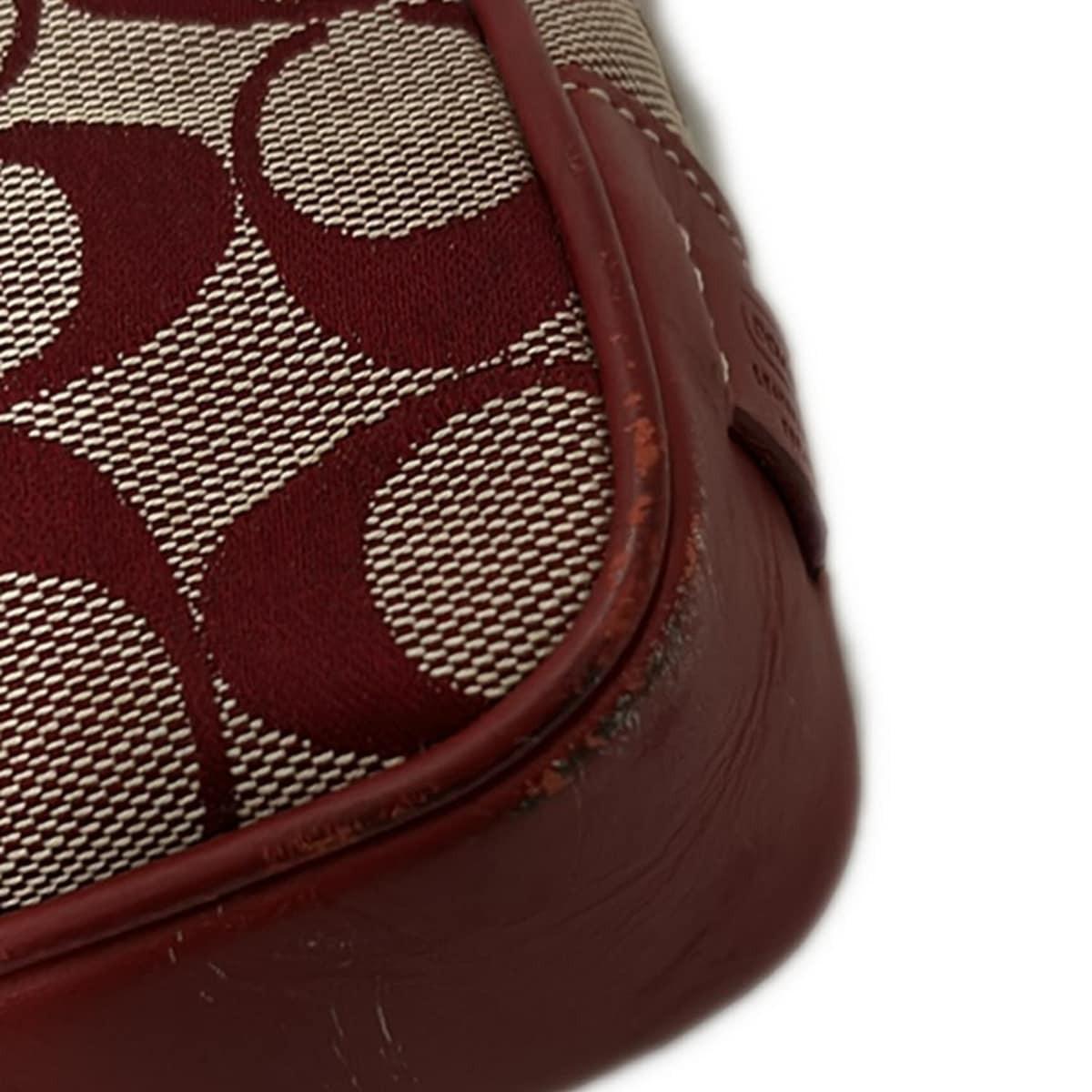 COACH Shoulder Bag Purse Signature Jacquard Leather Bordeaux White Authentic