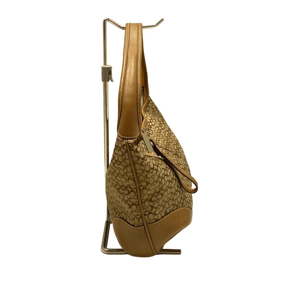 COACH Hand Bag Tote Purse Signature 6617 Jacquard Leather Khaki Brown Authentic