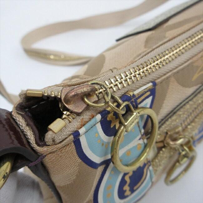 COACH Long Shoulder Bag Purse 2way Poppy Canvas Leather Brown Multicolor Auth