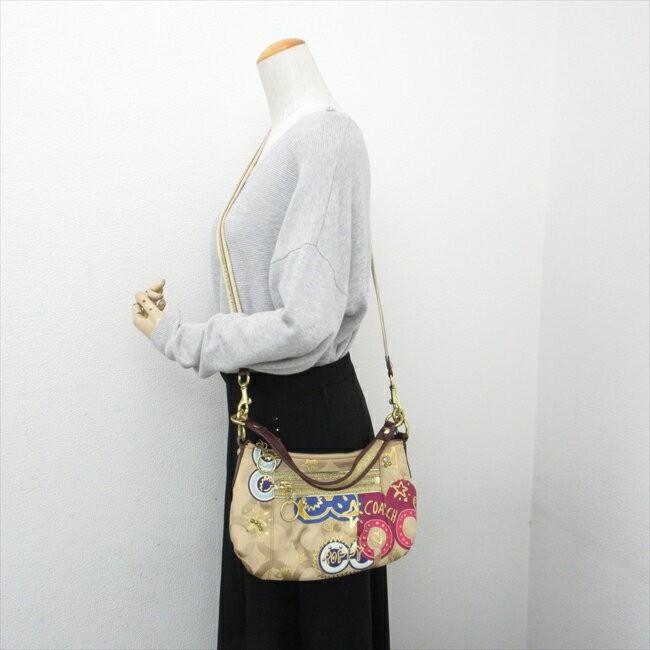 COACH Long Shoulder Bag Purse 2way Poppy Canvas Leather Brown Multicolor Auth