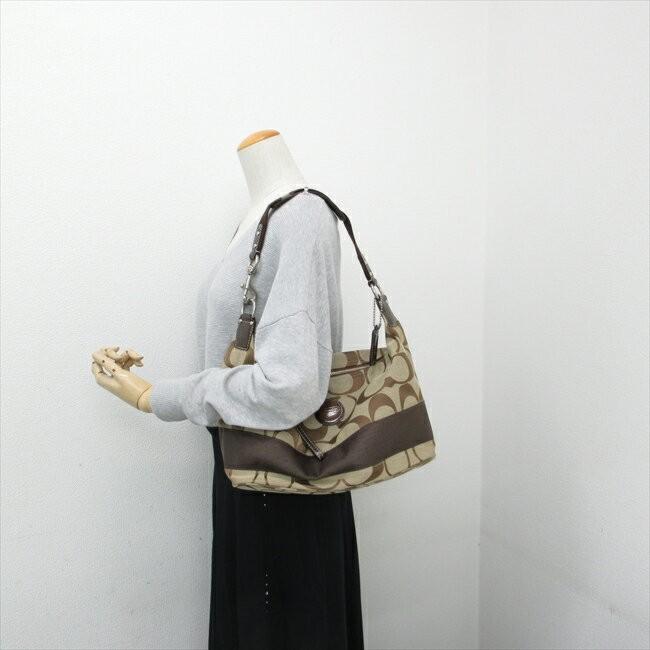 COACH Shoulder Bag Purse Signature Canvas Brown Authentic