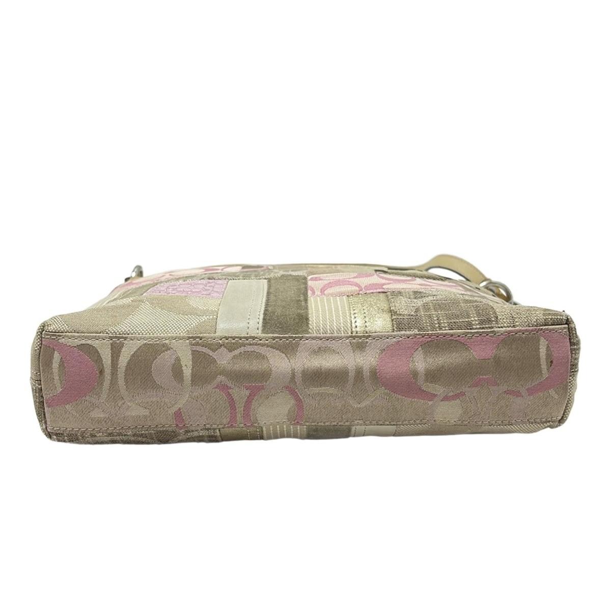 COACH Shoulder Bag Purse Signature Jacquard Suede Leather Pink Dark Brown