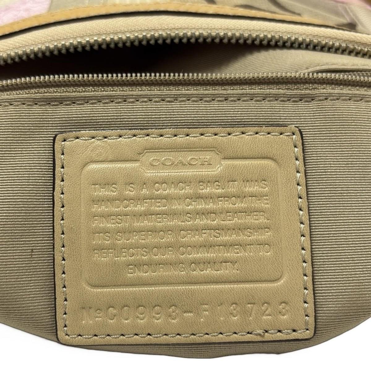 COACH Shoulder Bag Purse Signature Jacquard Suede Leather Pink Dark Brown