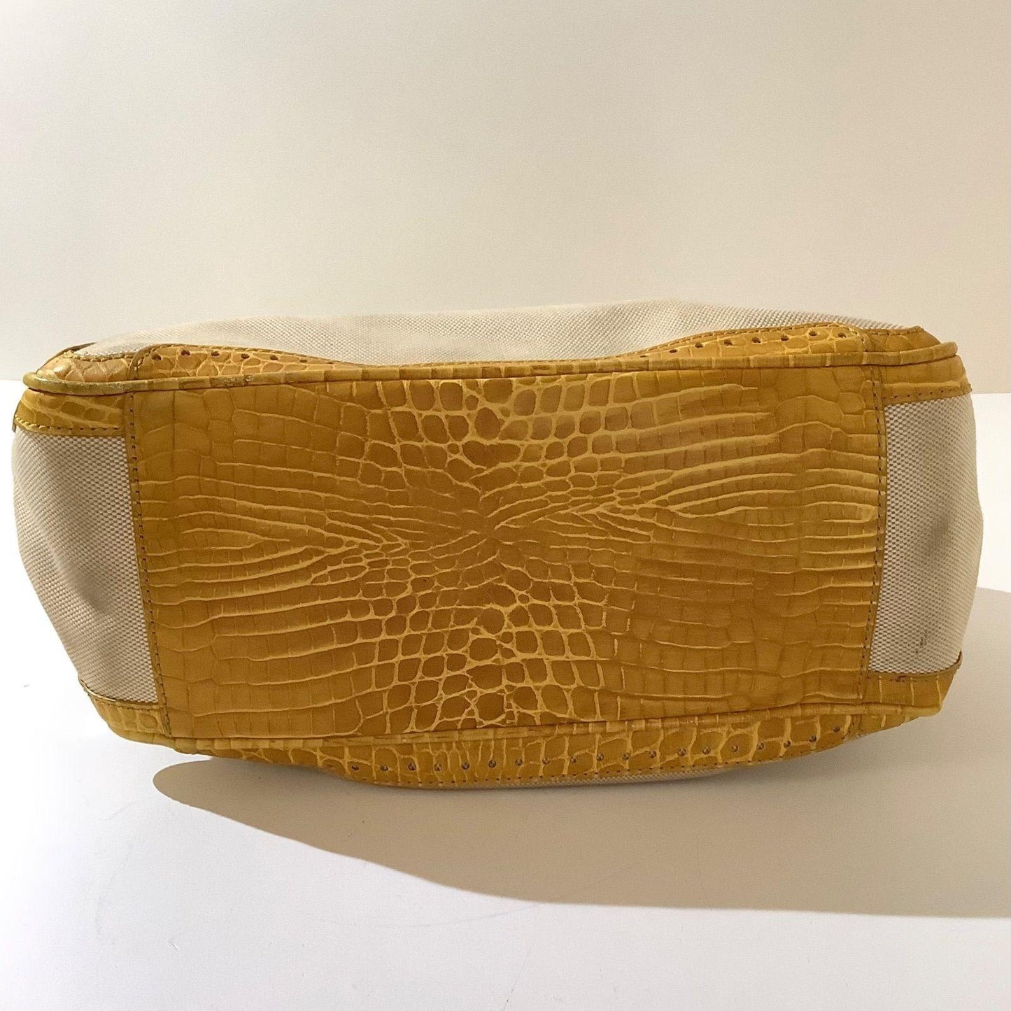 CELINE Hand Bag Tote Purse Boogie Leather Canvas Yellow Authentic
