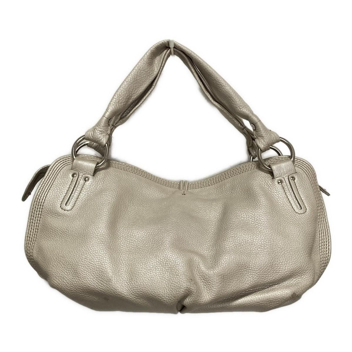 CELINE Hand Bag Tote Purse Leather Off White Authentic