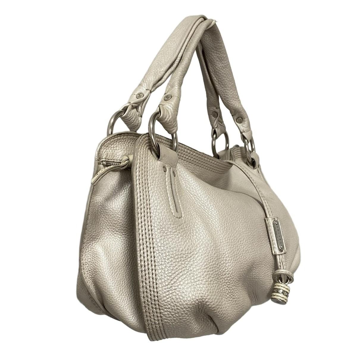 CELINE Hand Bag Tote Purse Leather Off White Authentic