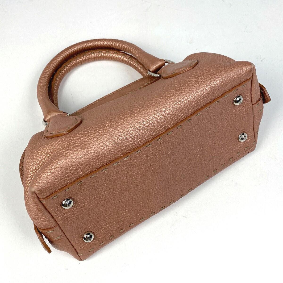 FENDI Hand Bag Tote Purse Selleria Leather Metallic Pink Authentic