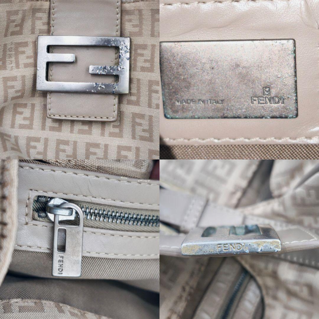 FENDI Shoulder Bag Purse FF Zucchino Canvas Leather Beige Authentic