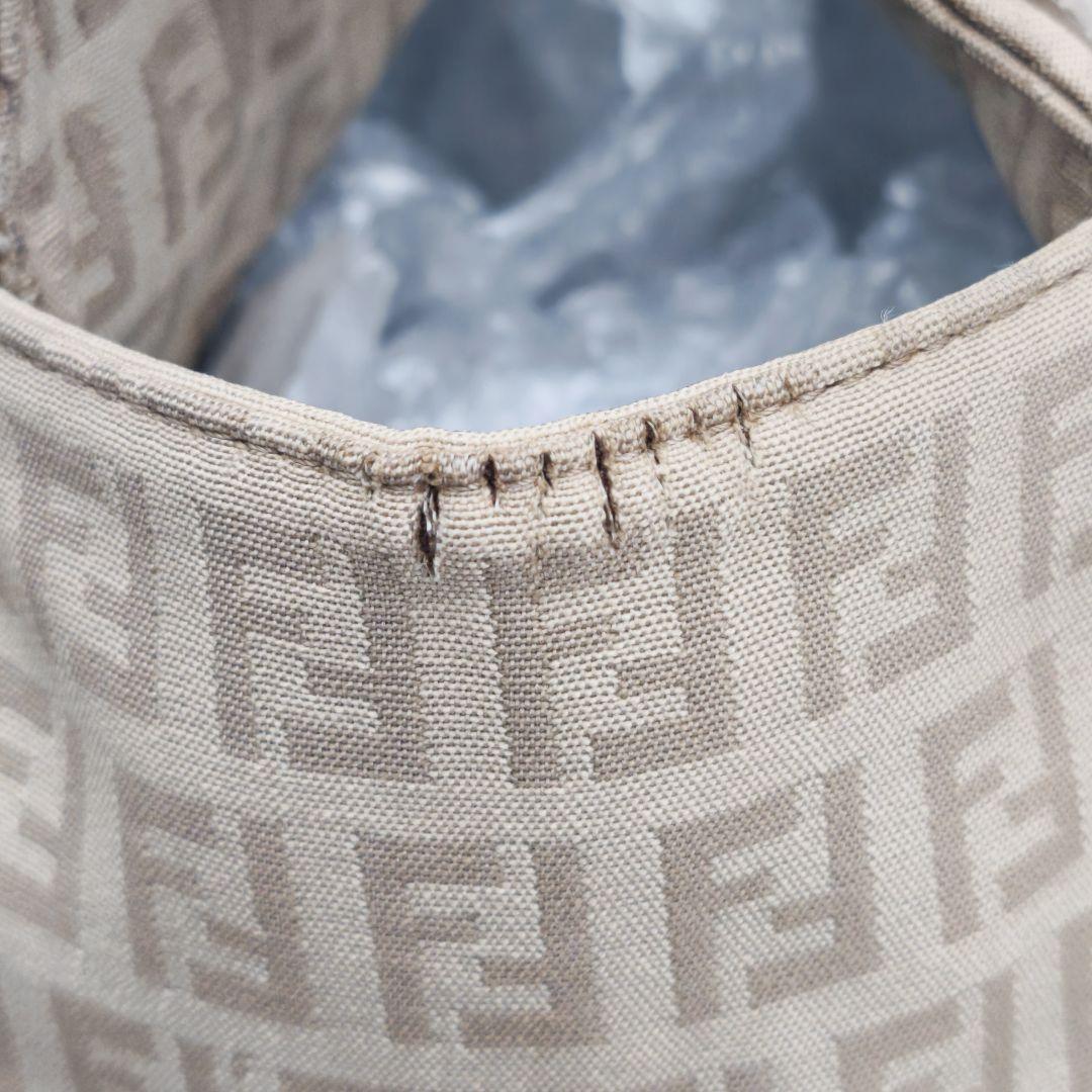 FENDI Shoulder Bag Purse FF Zucchino Canvas Leather Beige Authentic