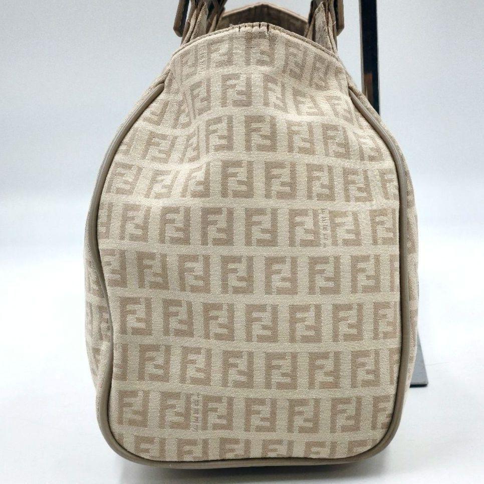 FENDI Shoulder Bag Purse FF Zucchino Canvas Leather Beige Authentic