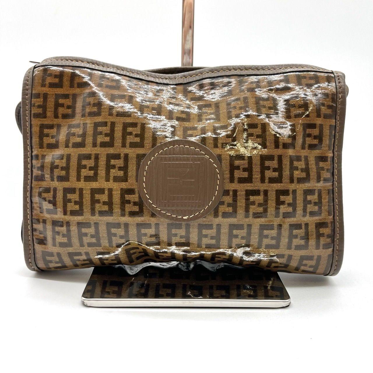 FENDI Shoulder Bag Purse FF Zucchino PVC Leather Brown Authentic