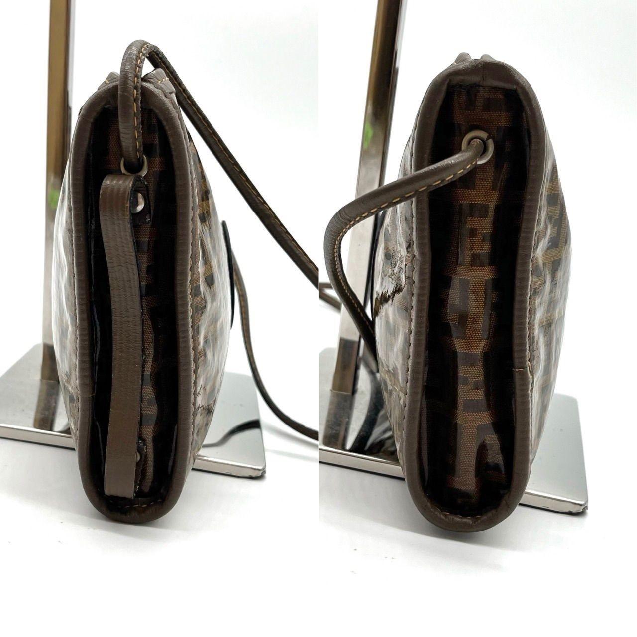 FENDI Shoulder Bag Purse FF Zucchino PVC Leather Brown Authentic