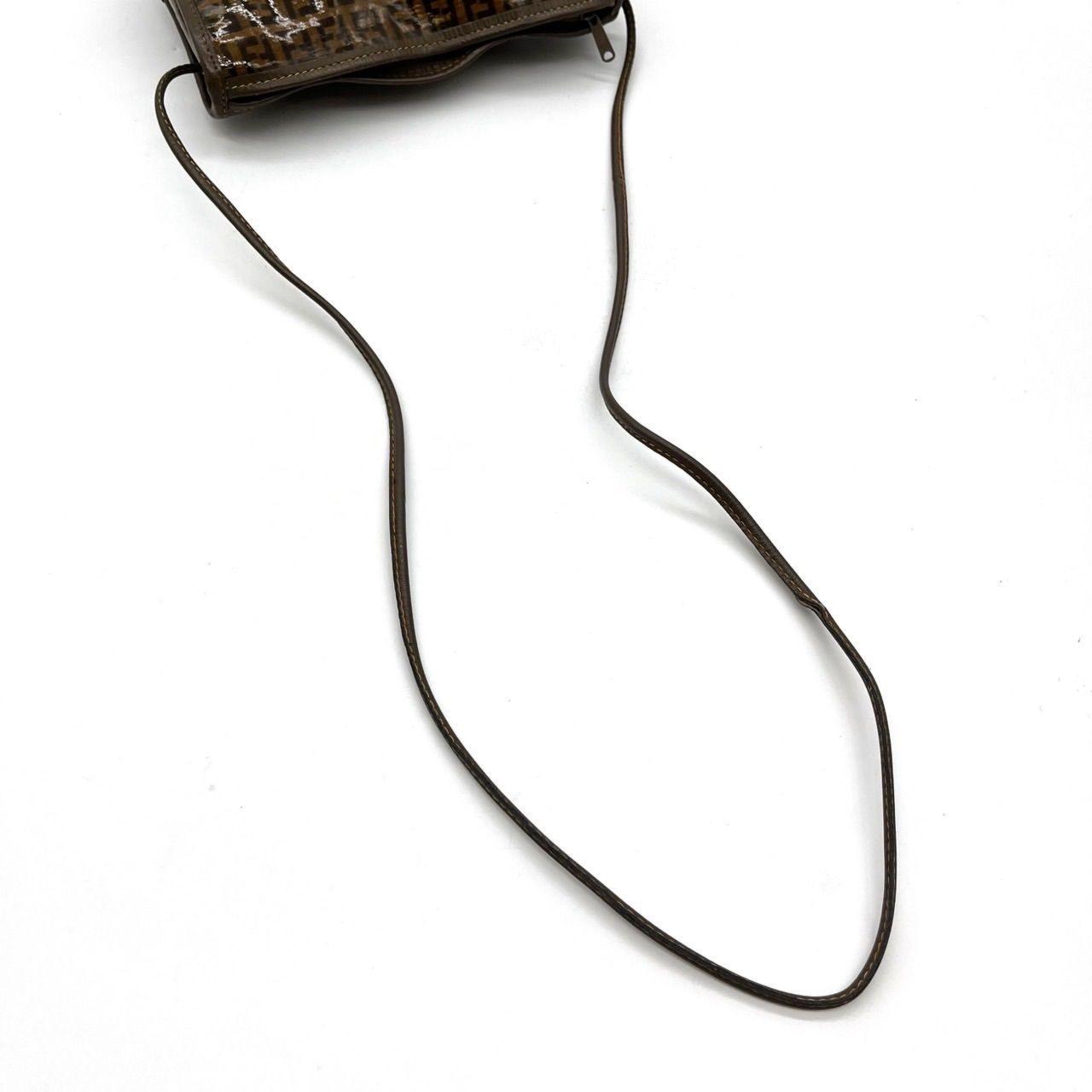 FENDI Shoulder Bag Purse FF Zucchino PVC Leather Brown Authentic