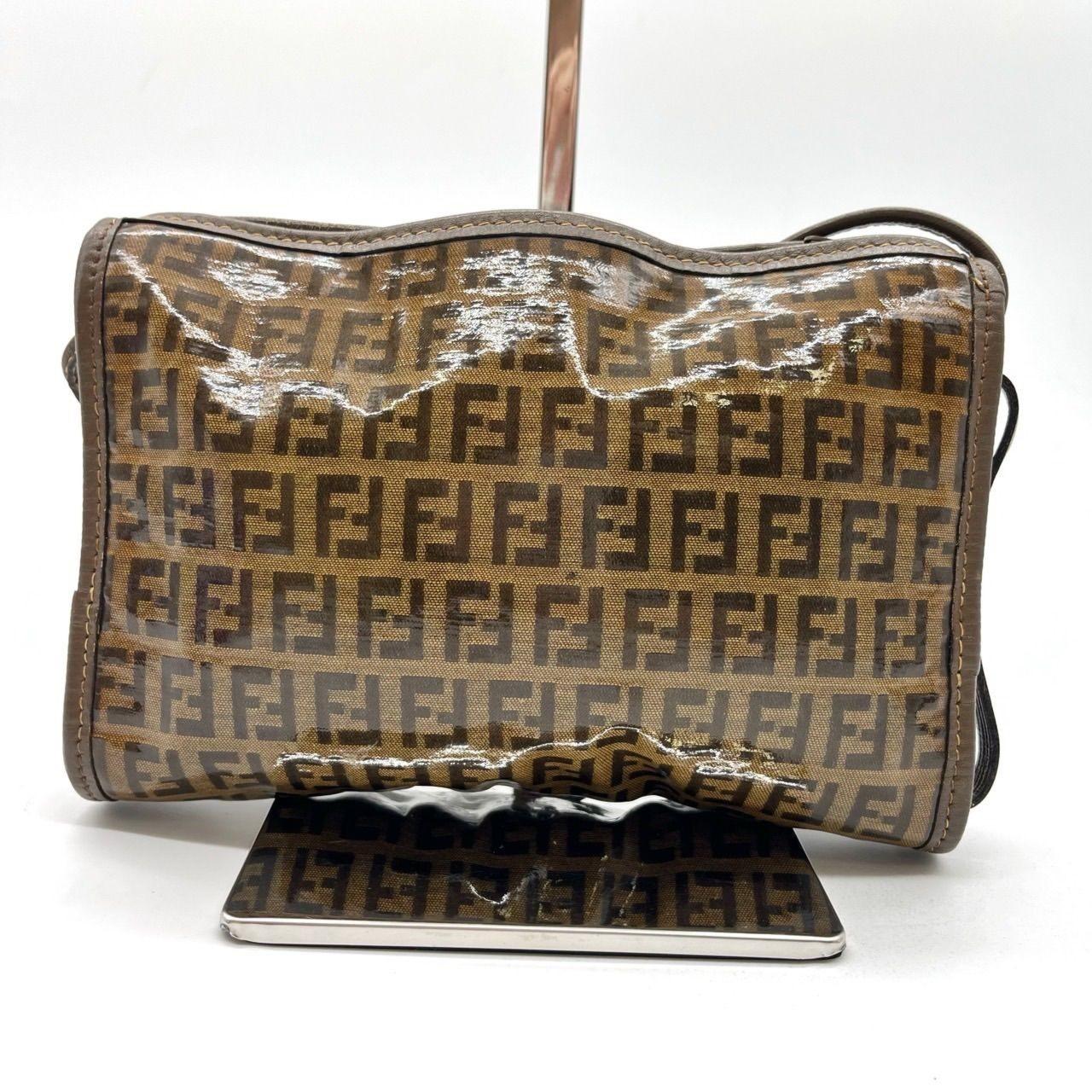 FENDI Shoulder Bag Purse FF Zucchino PVC Leather Brown Authentic