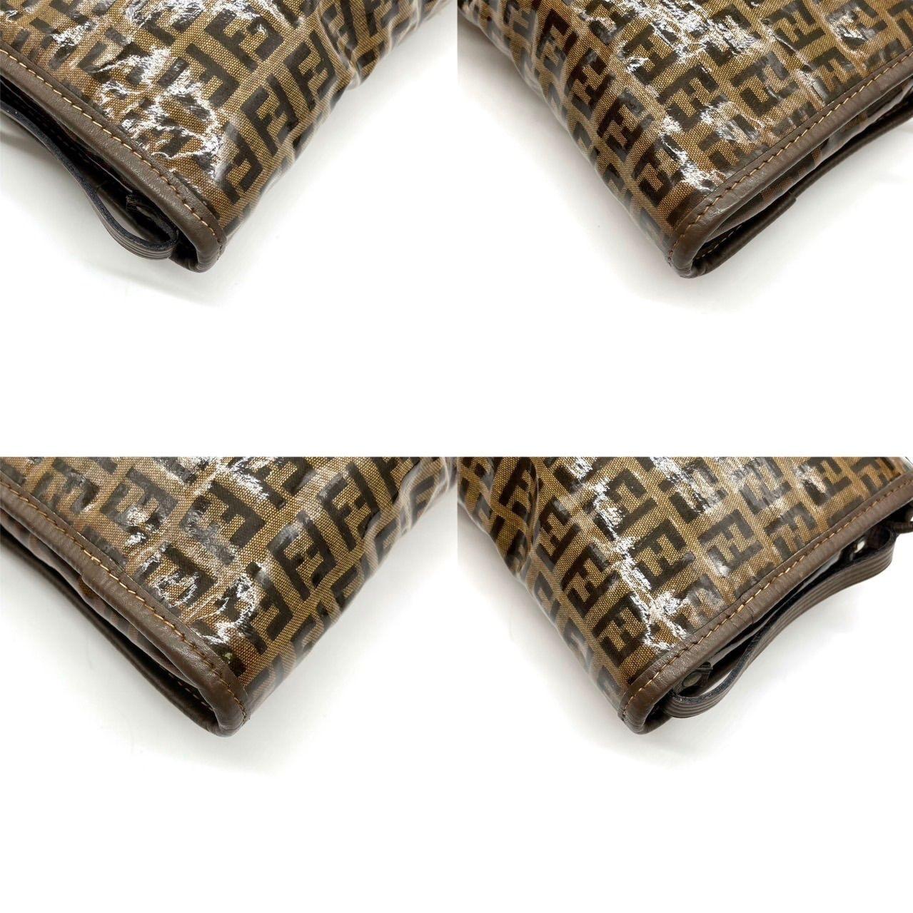 FENDI Shoulder Bag Purse FF Zucchino PVC Leather Brown Authentic