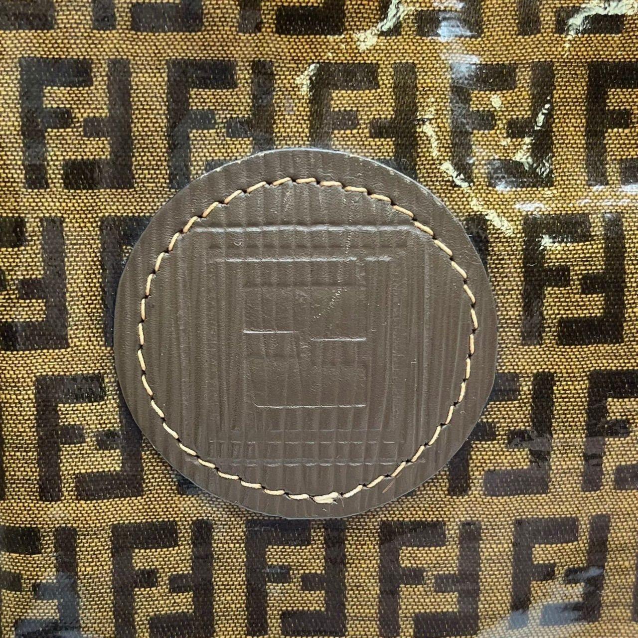 FENDI Shoulder Bag Purse FF Zucchino PVC Leather Brown Authentic
