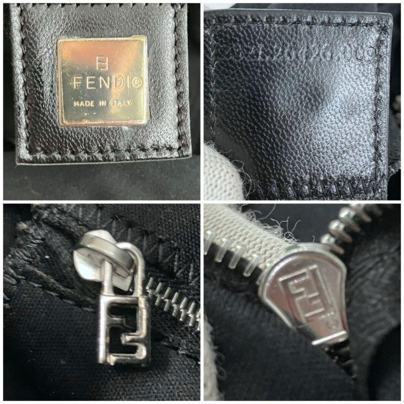 FENDI Shoulder Bag Purse FF Baguette Leather cotton jersey Black Authentic