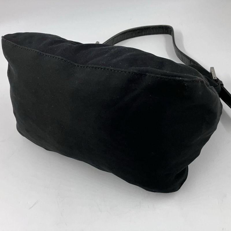 FENDI Shoulder Bag Purse FF Baguette Leather cotton jersey Black Authentic