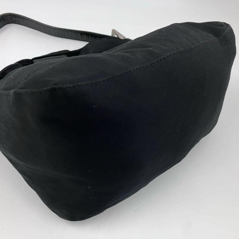 FENDI Shoulder Bag Purse FF Baguette Leather cotton jersey Black Authentic