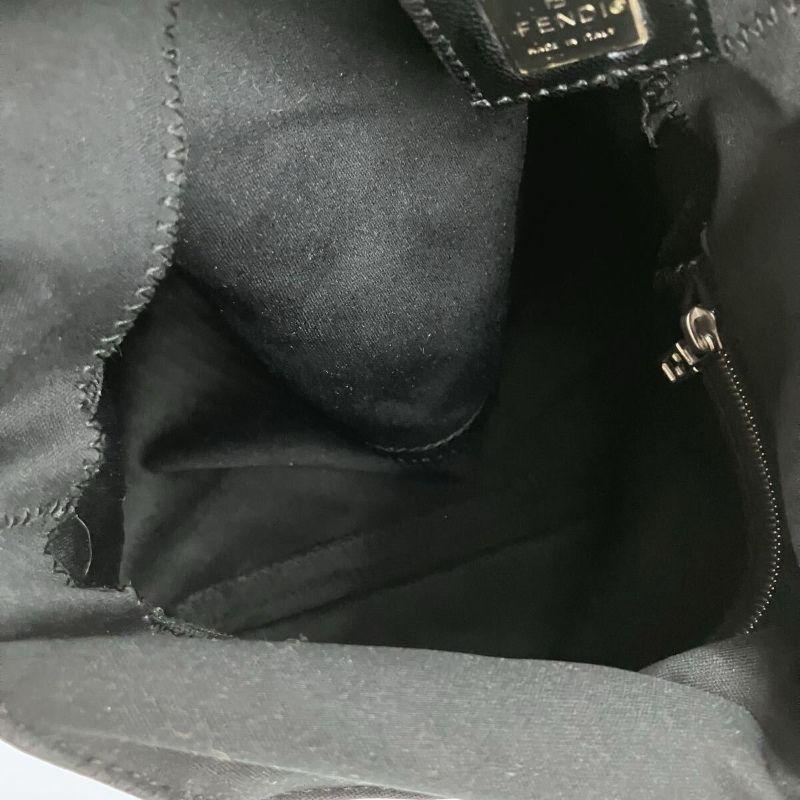 FENDI Shoulder Bag Purse FF Baguette Leather cotton jersey Black Authentic